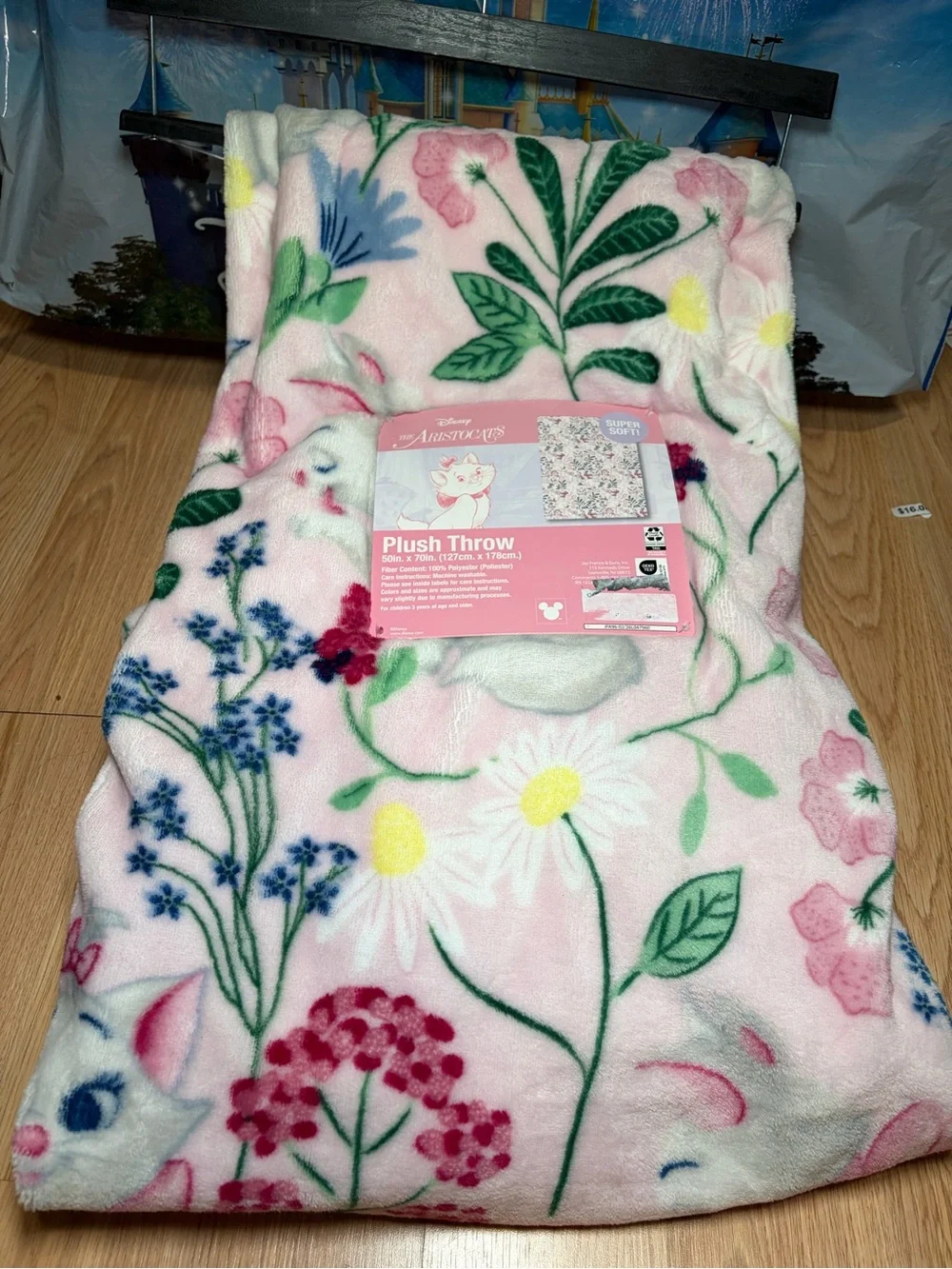 Disney Aristocats Marie the Cat Floral Plush Throw Blanket New